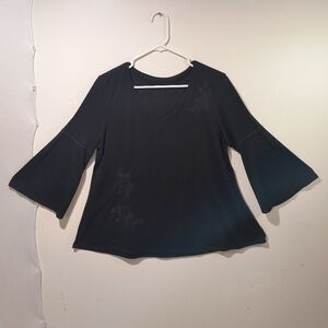 Women's Small Black Floral Long Sleeve Blouse